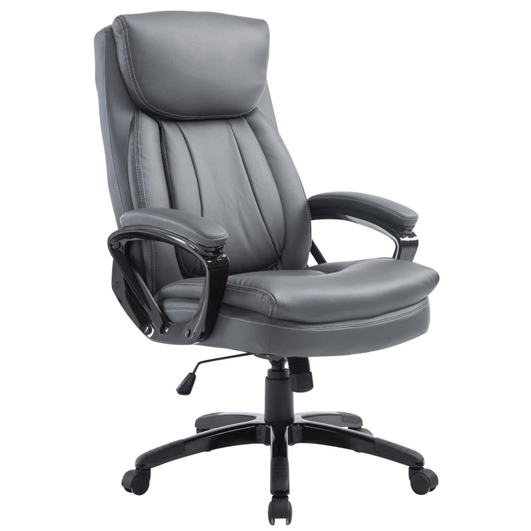 Fauteuil de bureau TOMPA, Grand rembourrage, Résistant jusqu'à 150 kg, cuir,  Gris