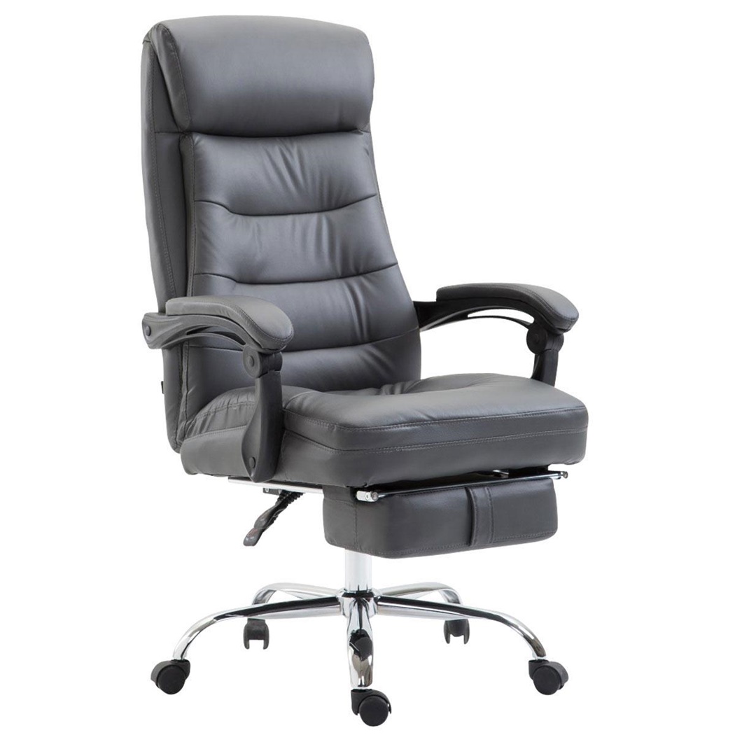 Chaise de bureau ARNO, repose-pieds, cuir, Gris