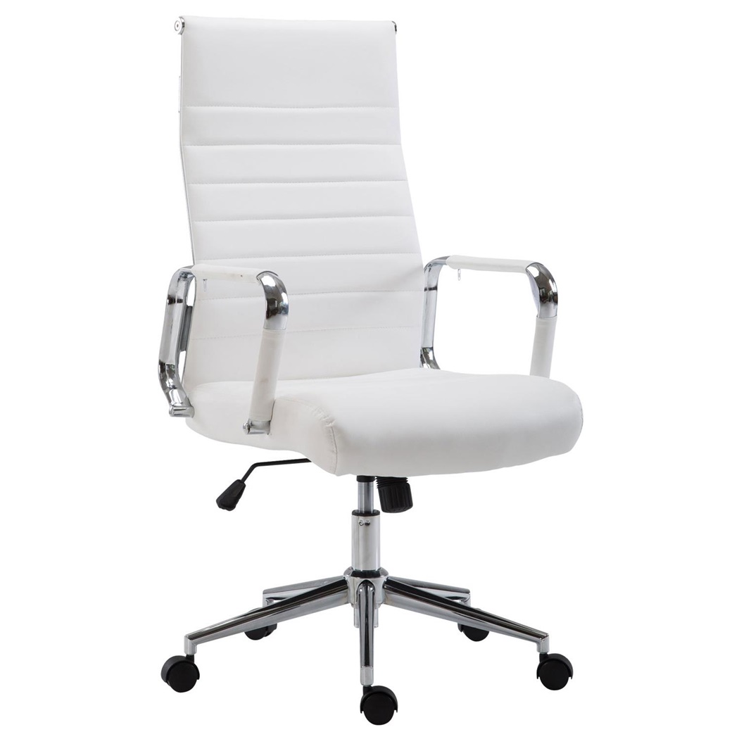 Chaise de bureau KOLMU, Piétement métallique, Design avec des coutures élégantes, Cuir , Blanc
