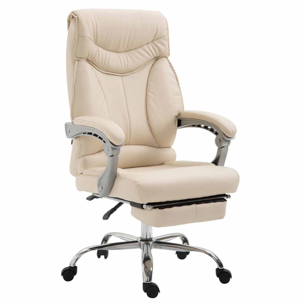 Fauteuil de bureau OREGON, Repose-pieds Extensible, Grand Rembourrage, Cuir, Crème