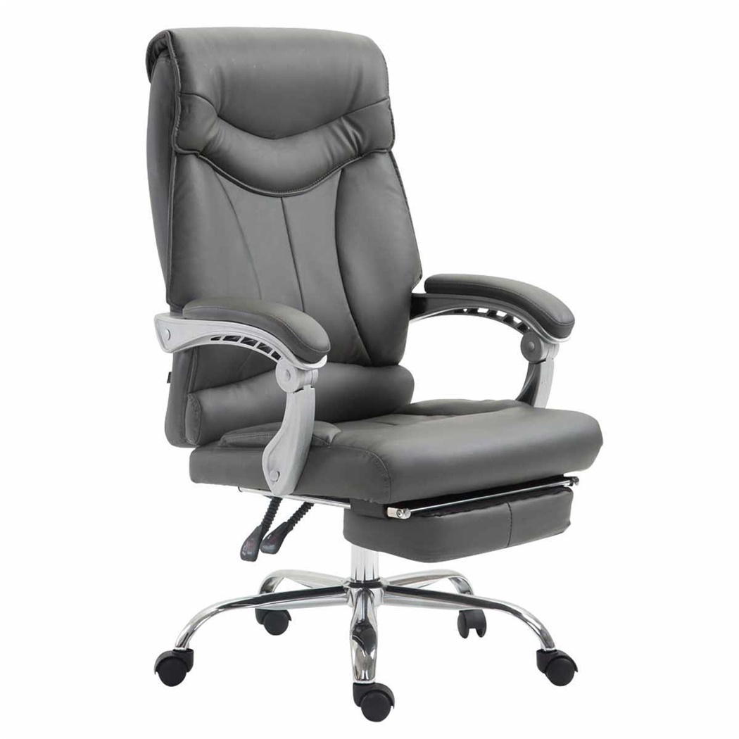 Fauteuil de bureau OREGON, Repose-pieds Extensible, Grand Rembourrage, Cuir, Gris