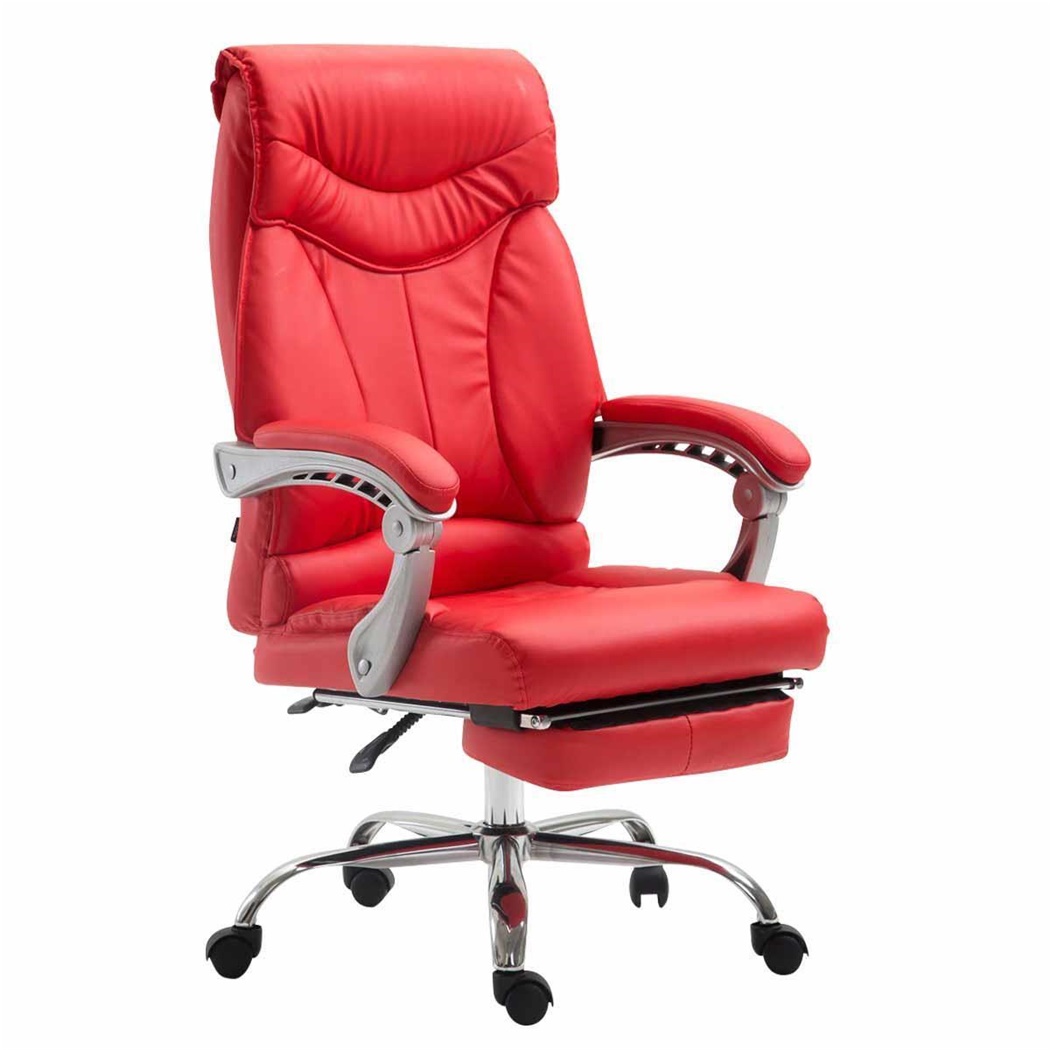 Fauteuil de bureau OREGON, Repose-pieds Extensible, Grand Rembourrage, Cuir, Rouge