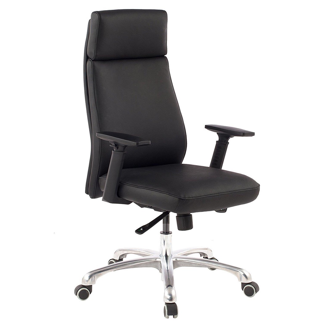 Fauteuil de bureau TRINIDAD, Grand rembourrage et ergonomie, Piétement en métal, Cuir , Noir