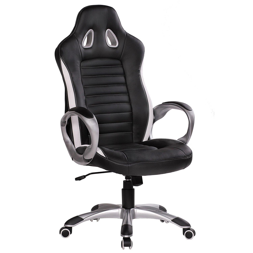 Fauteuil Gamer MUSIK, Design Exclusif avec coutures, Grande qualité, Cuir, Noir