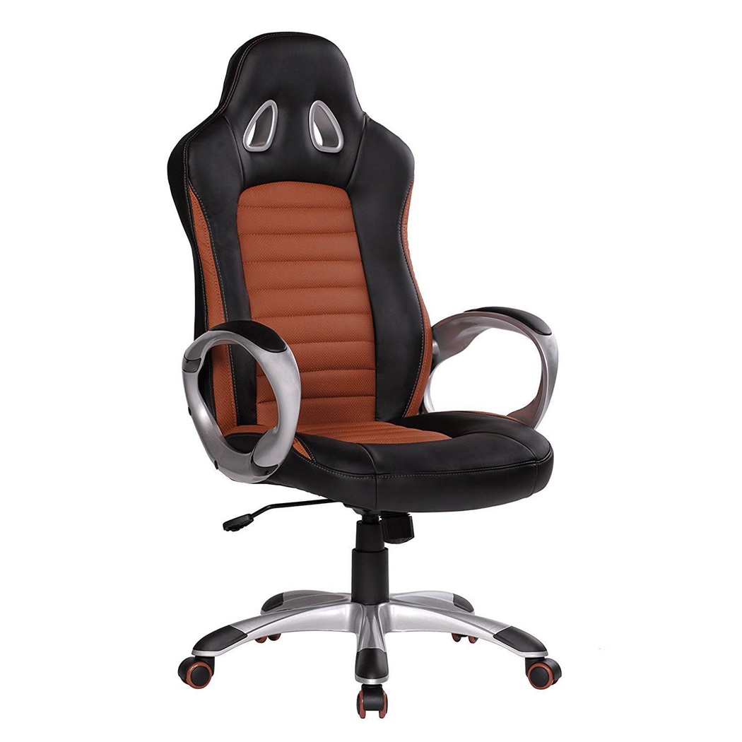 Fauteuil Gamer MUSIK, Design Exclusif avec coutures, Grande qualité, Cuir, Marron