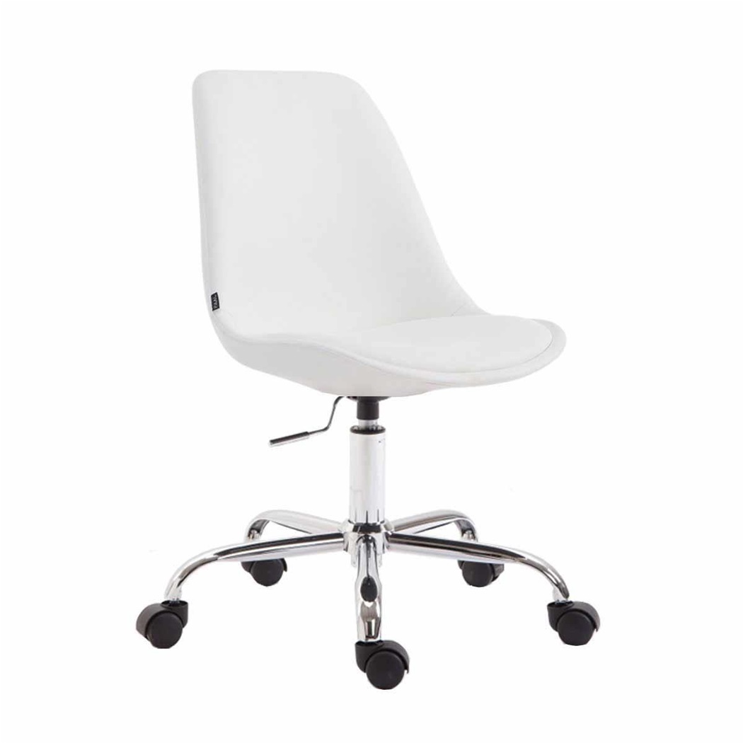 Chaise de bureau Design TOULON, Piétement Métallique, Revêtement en Cuir, Blanc