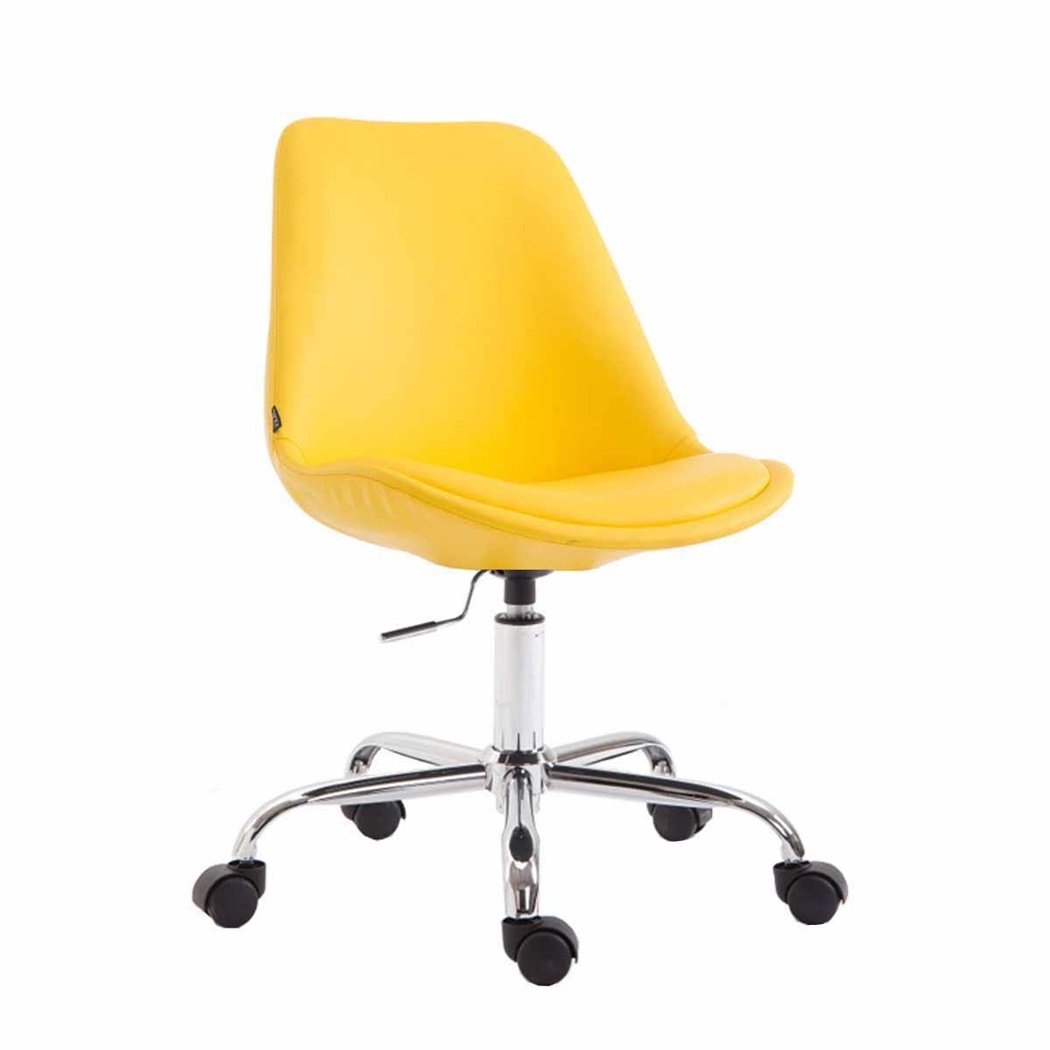 Chaise de bureau Design TOULON, Piétement Métallique, Revêtement en Cuir, Jaune