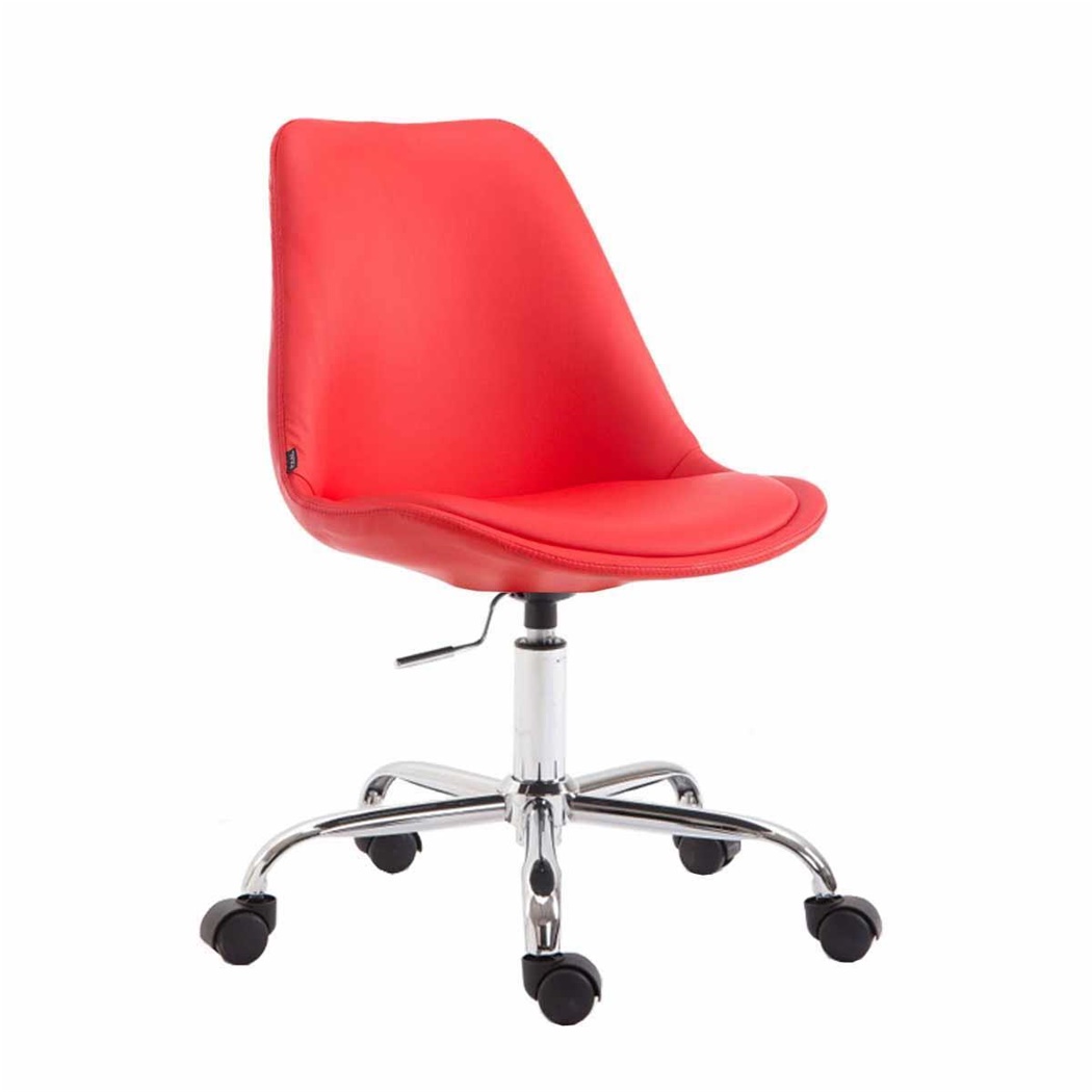 Chaise de bureau Design TOULON, Piétement Métallique, Revêtement en Cuir, Rouge