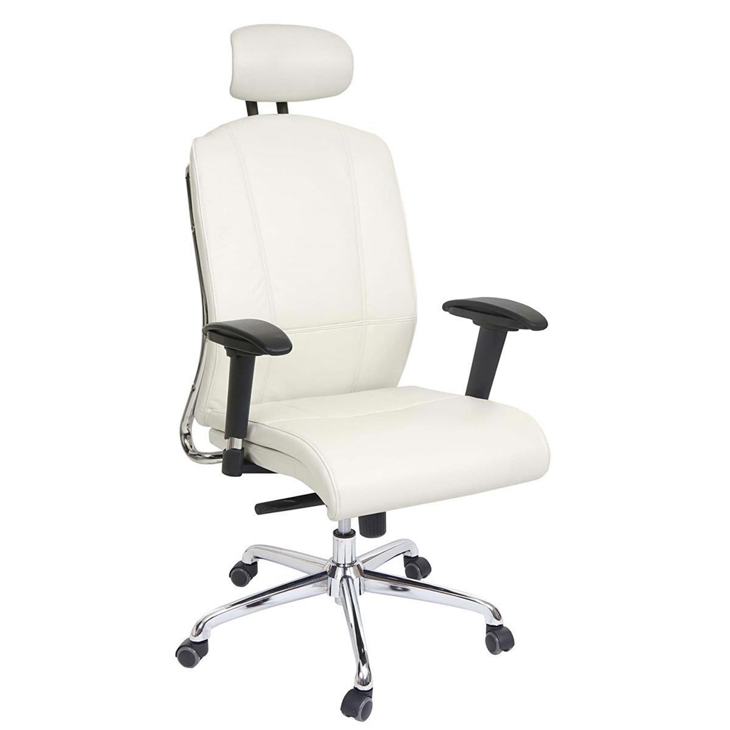 Chaise Ergonomique LAKRON, Utilisation 8 Heures, Système basculant, Cuir, Blanc