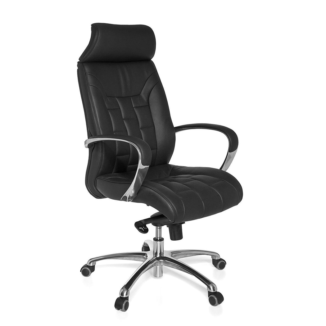 Fauteuil de bureau CASPER, Design Ergonomique, Cuir authentique, Noir