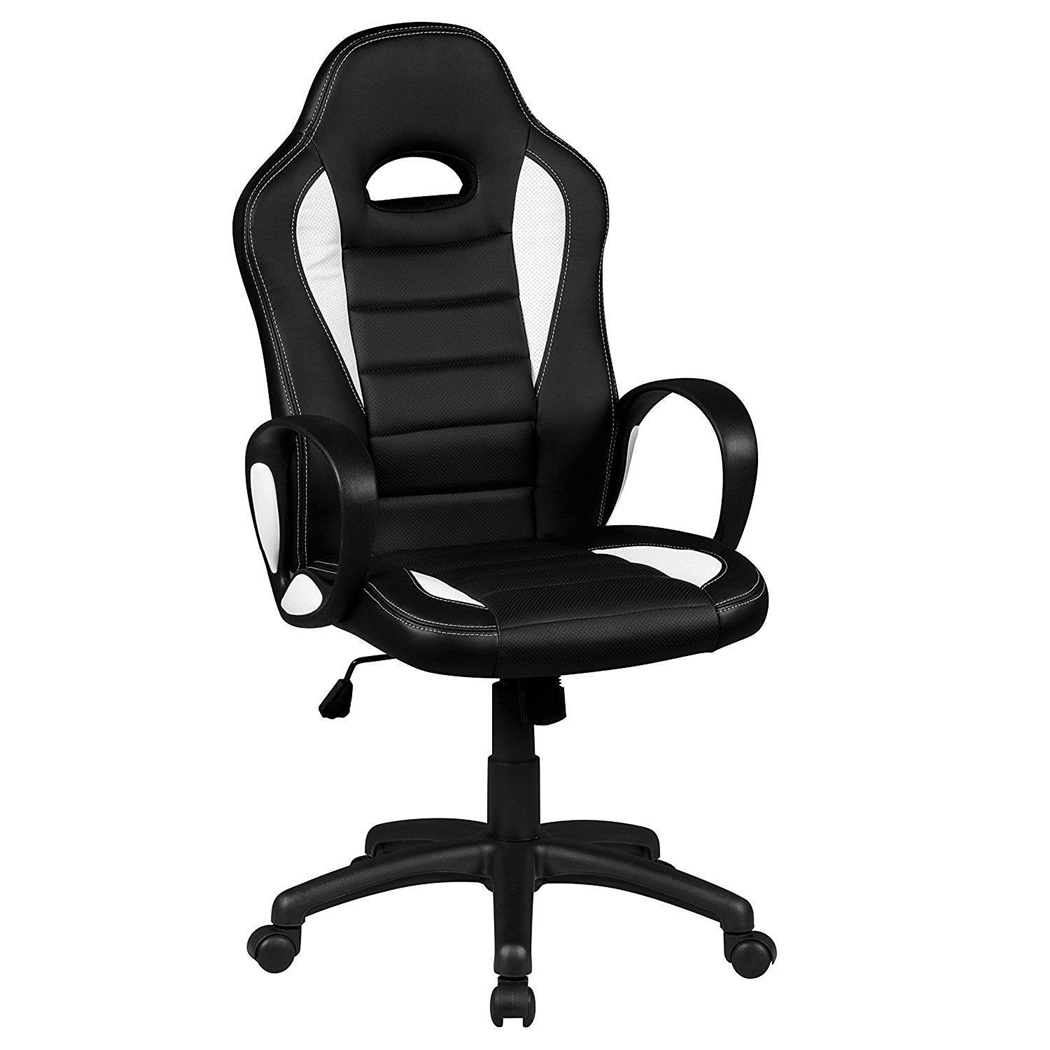 Fauteuil Gamer CHAM, Design Sportif, Grand Confort, en Cuir, Noir et Blanc