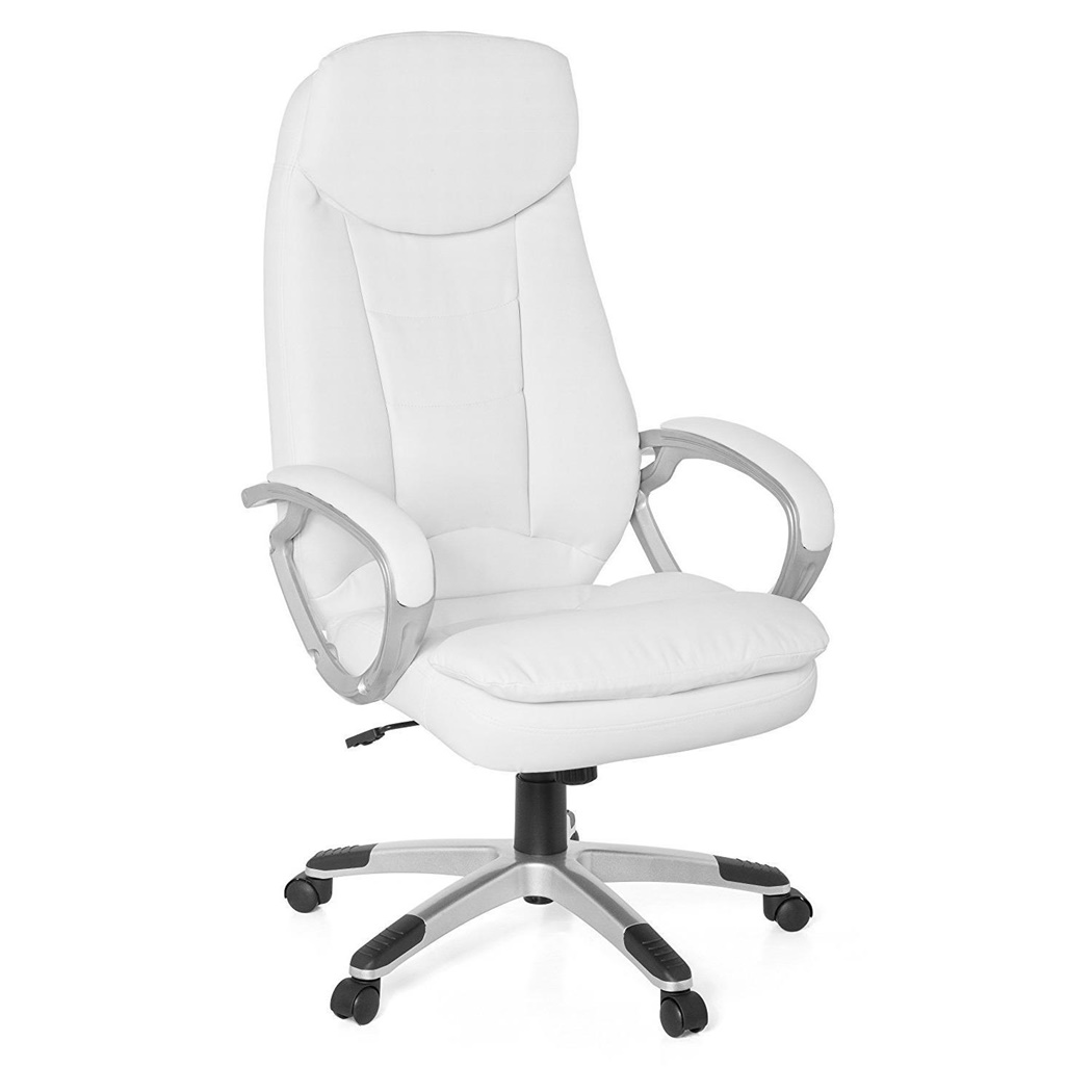 Fauteuil de bureau NAILA, Dossier haut, Grand rembourrage, Revêtement en Cuir, Blanc