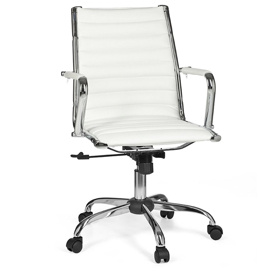 Chaise de bureau MENGEN 10, Structure Métallique, Cuir avec coutures, blanc