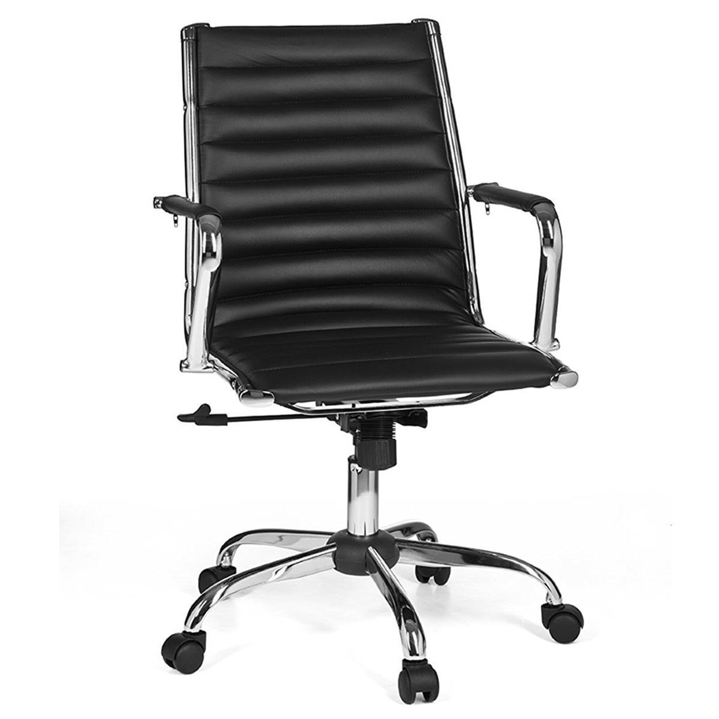Chaise de bureau MENGEN 10, Structure Métallique, Cuir avec coutures, Noir