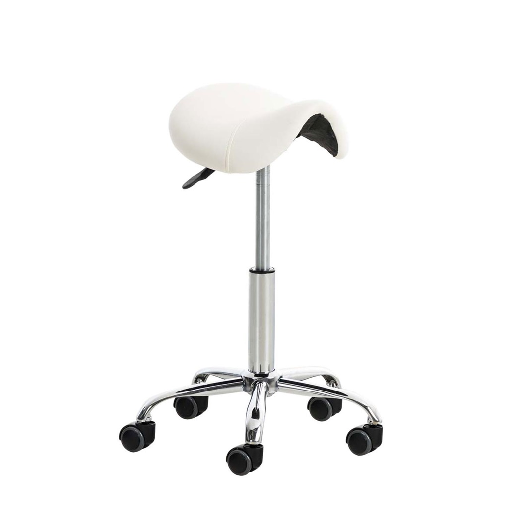 Tabouret de travail RESO, Forme ergonomique, Grand Rembourrage, en cuir, Blanc