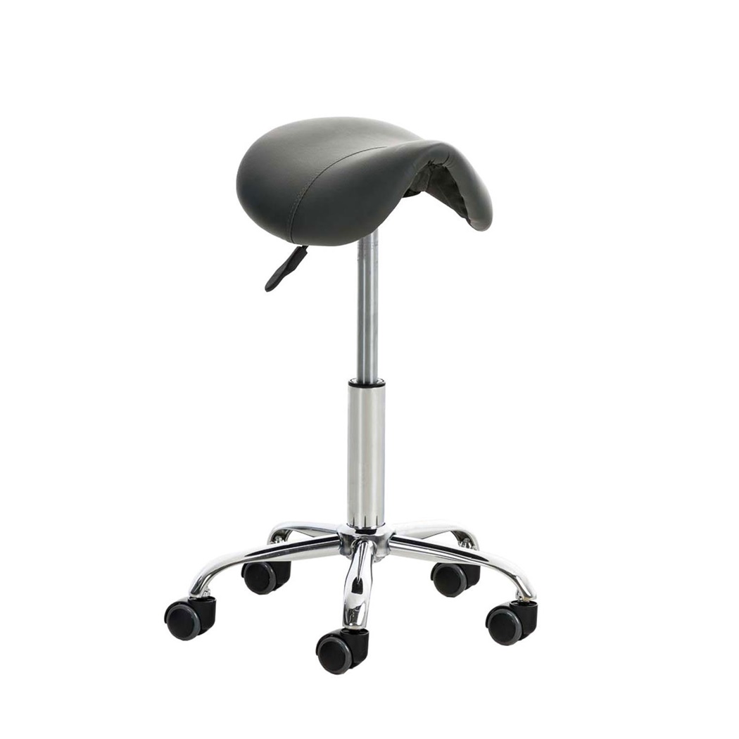 Tabouret de travail RESO, Forme ergonomique, Grand Rembourrage, en cuir, Gris