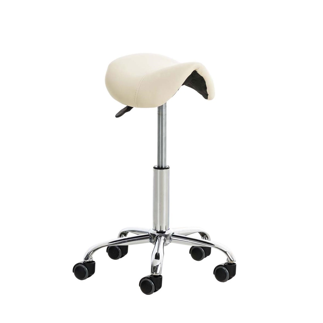 Tabouret de travail RESO, Forme ergonomique, Grand Rembourrage, en cuir, Crème