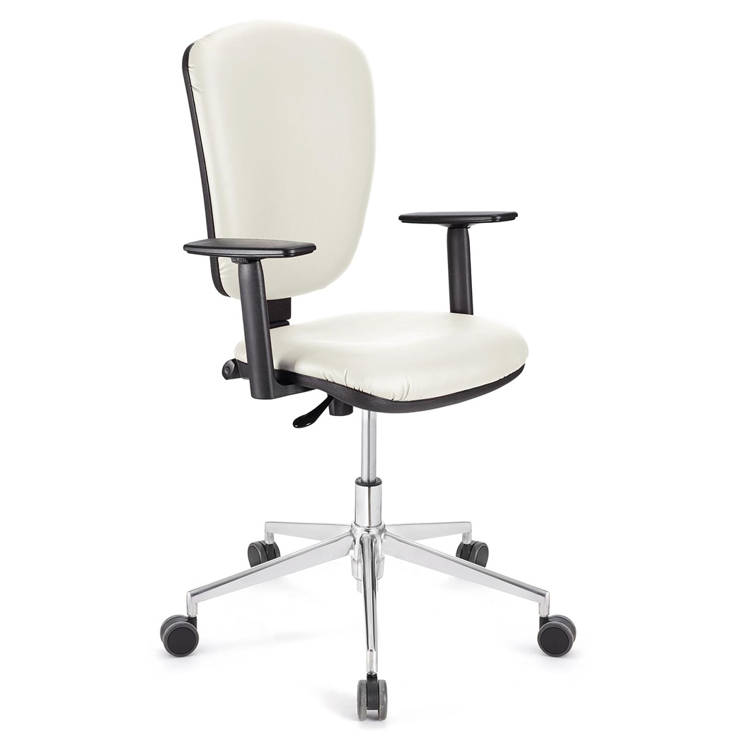 Chaise de bureau CALIPSO PRO CUIR, Dossier et Accoudoirs Ajustables, Piétement Métallique, Blanc