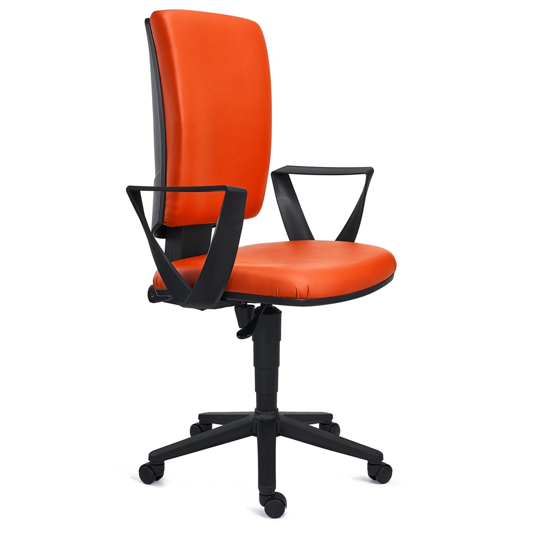 Chaise de Bureau ATLAS CUIR, Dossier Ajustable, Grand Rembourrage, Orange