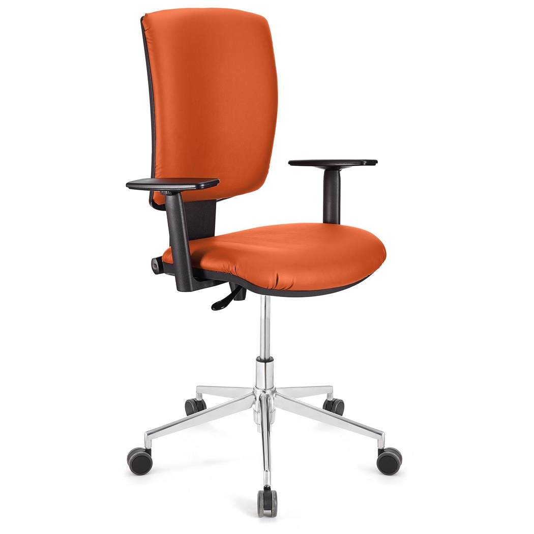 Chaise de Bureau ATLAS PRO CUIR, Dossier et Accoudoirs Ajustables, Piétement métallique, Orange