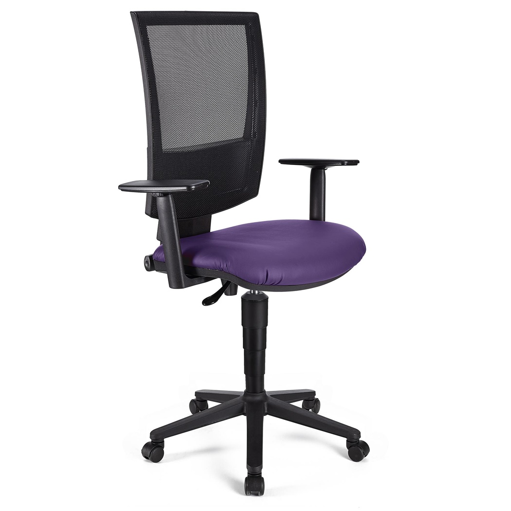 Chaise de Bureau PANDORA PLUS CUIR, Dossier en Maille, Accoudoirs Ajustables, Rembourrage épais, Violet