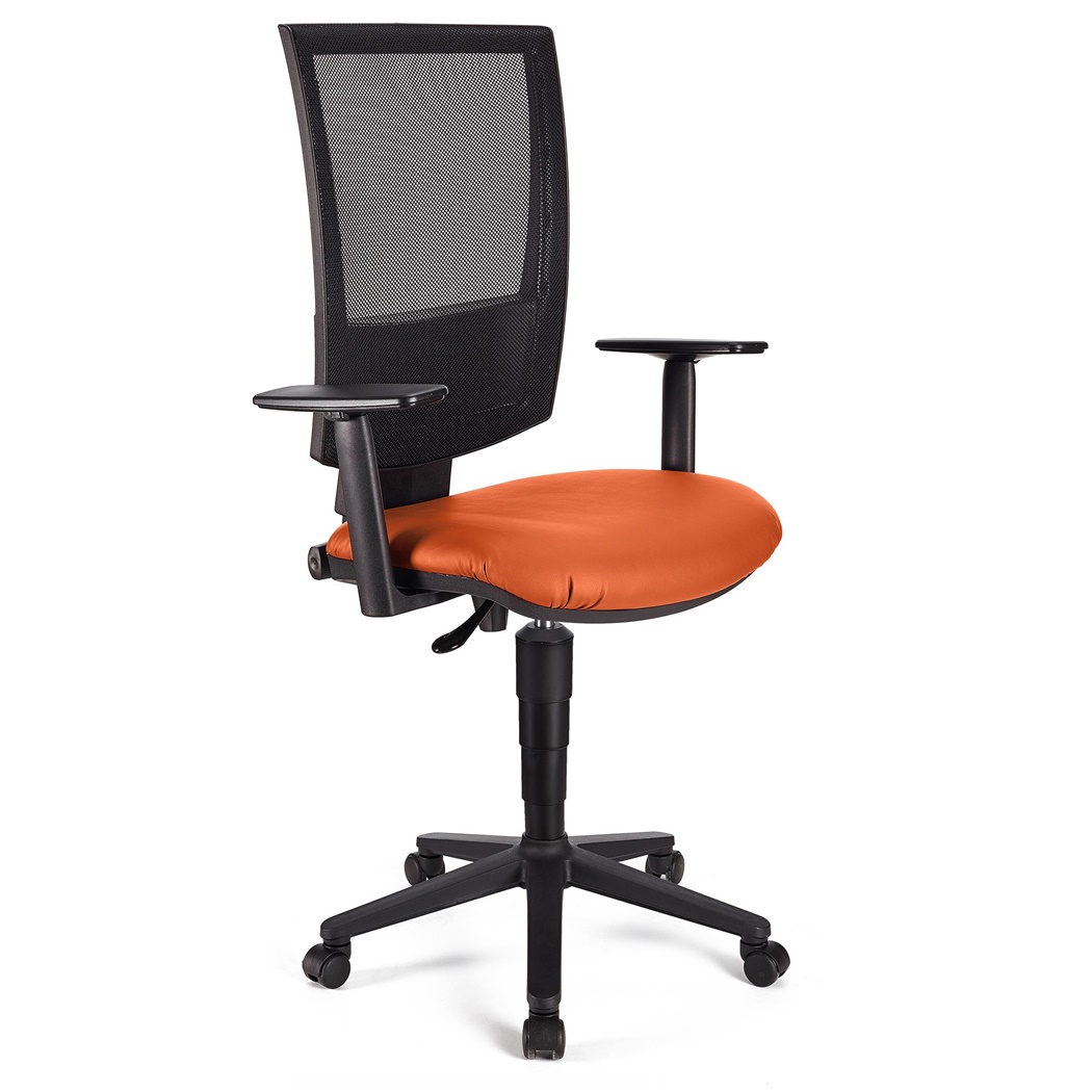 Chaise de Bureau PANDORA PLUS CUIR, Dossier en Maille, Accoudoirs Ajustables, Rembourrage épais, Orange