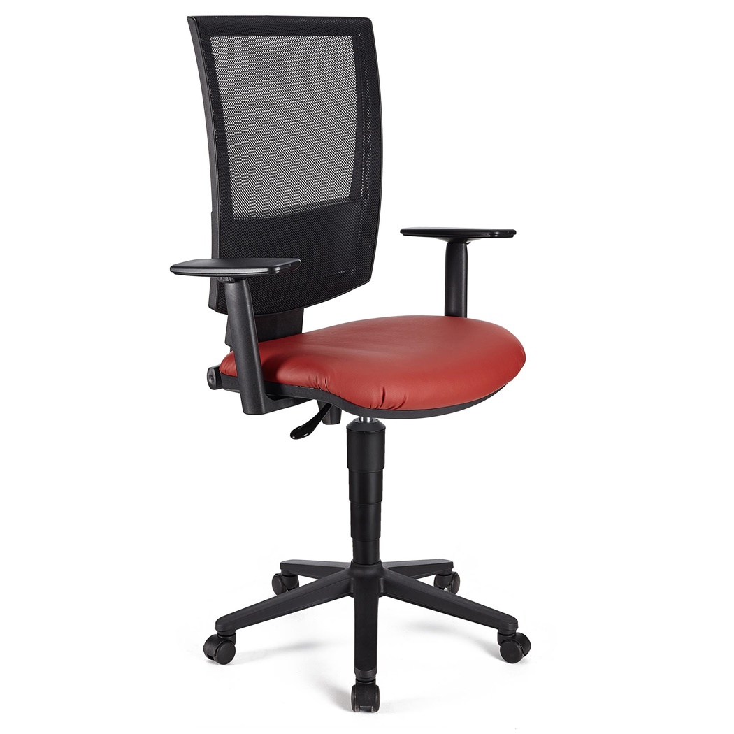 Chaise de Bureau PANDORA PLUS CUIR, Dossier en Maille, Accoudoirs Ajustables, Rembourrage épais, Rouge