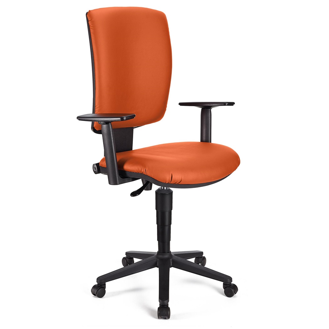 Chaise de Bureau ATLAS PLUS CUIR, Dossier et Accoudoirs Ajustables, Grand Rembourrage, Orange