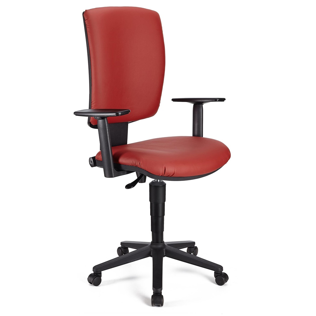 Chaise de Bureau ATLAS PLUS CUIR, Dossier et Accoudoirs Ajustables, Grand Rembourrage, Rouge