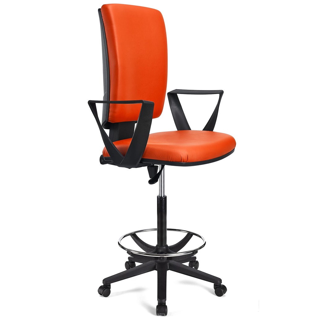 Tabouret de Bureau ATLAS CUIR, Dossier Ajustable, Grand Rembourrage, Orange