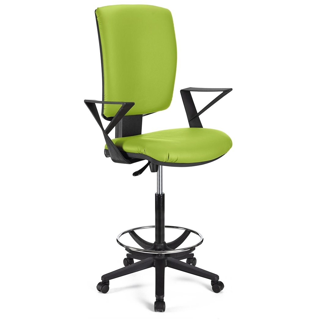 Tabouret de Bureau ATLAS CUIR, Dossier Ajustable, Grand Rembourrage, Vert