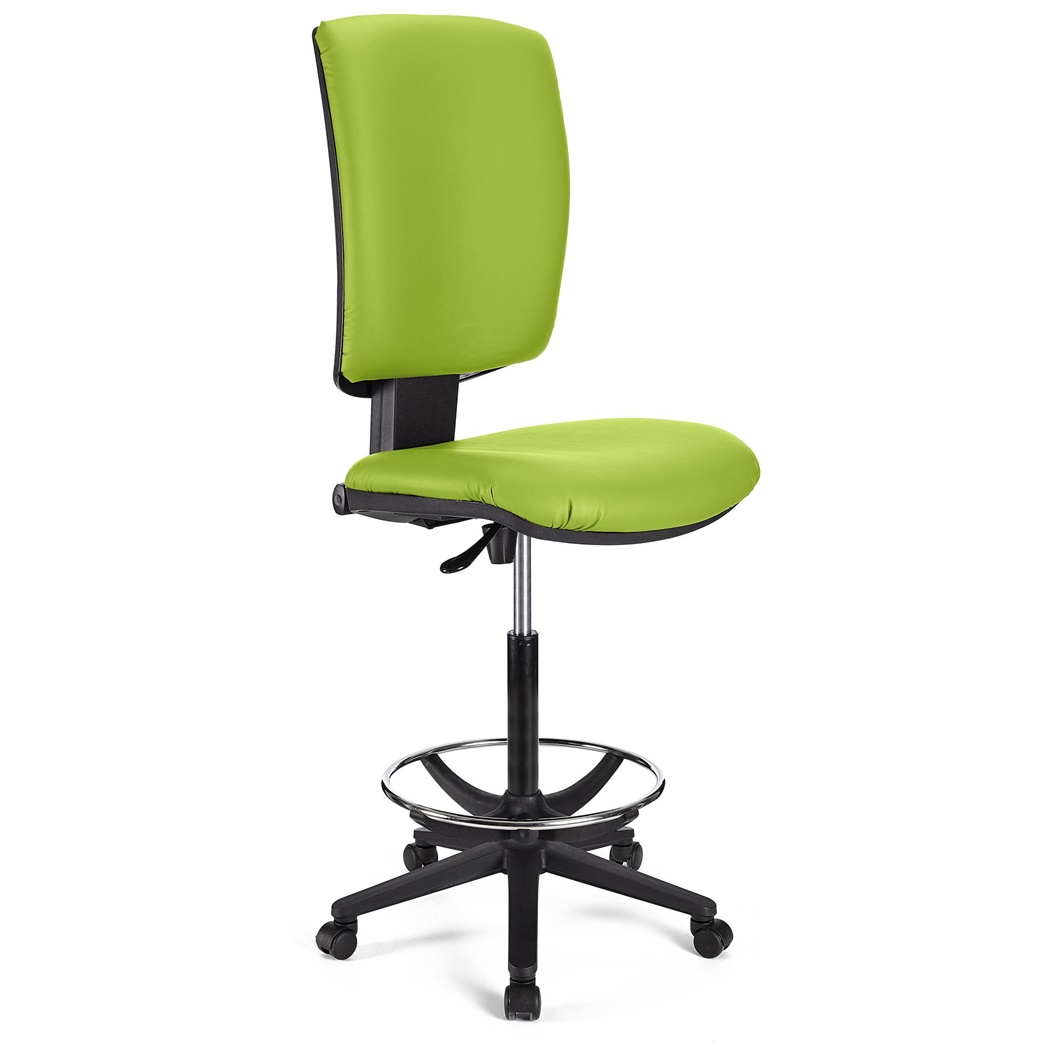 Tabouret de Bureau ATLAS SANS ACCOUDOIRS CUIR, Dossier Ajustable, Grand Rembourrage, Vert