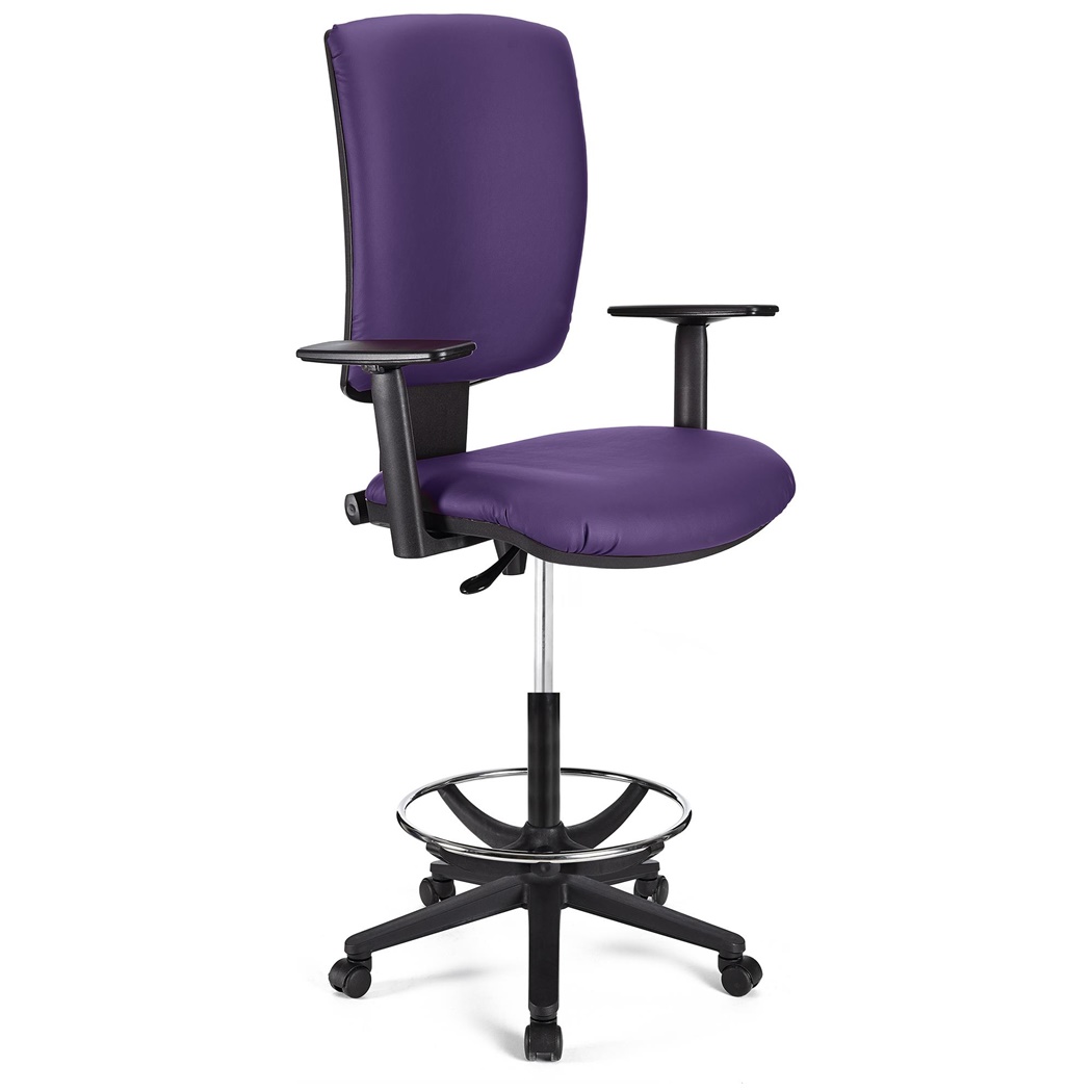 Tabouret de Bureau ATLAS PLUS CUIR, Dossier Ajustable, Grand Rembourrage, Violet