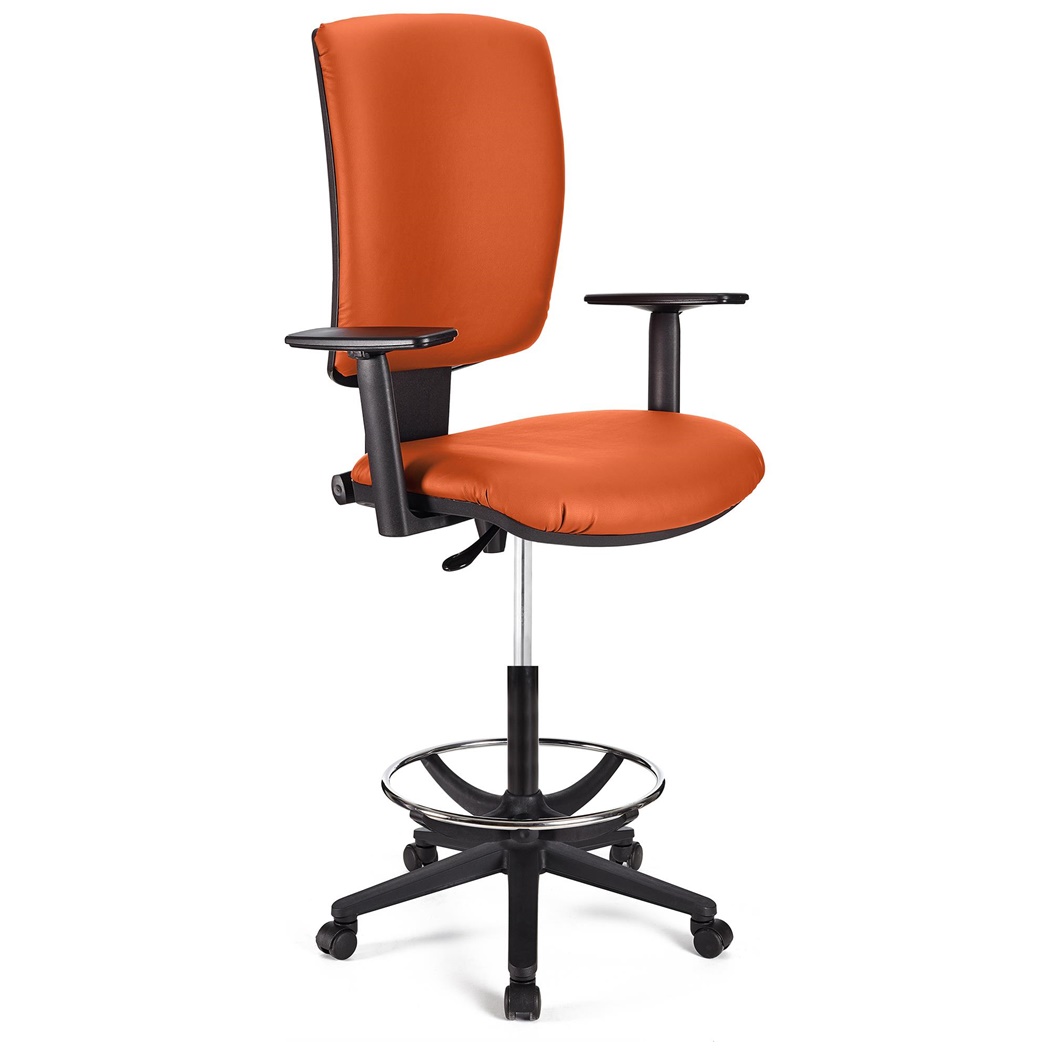 Tabouret de Bureau ATLAS PLUS CUIR, Dossier Ajustable, Grand Rembourrage, Orange