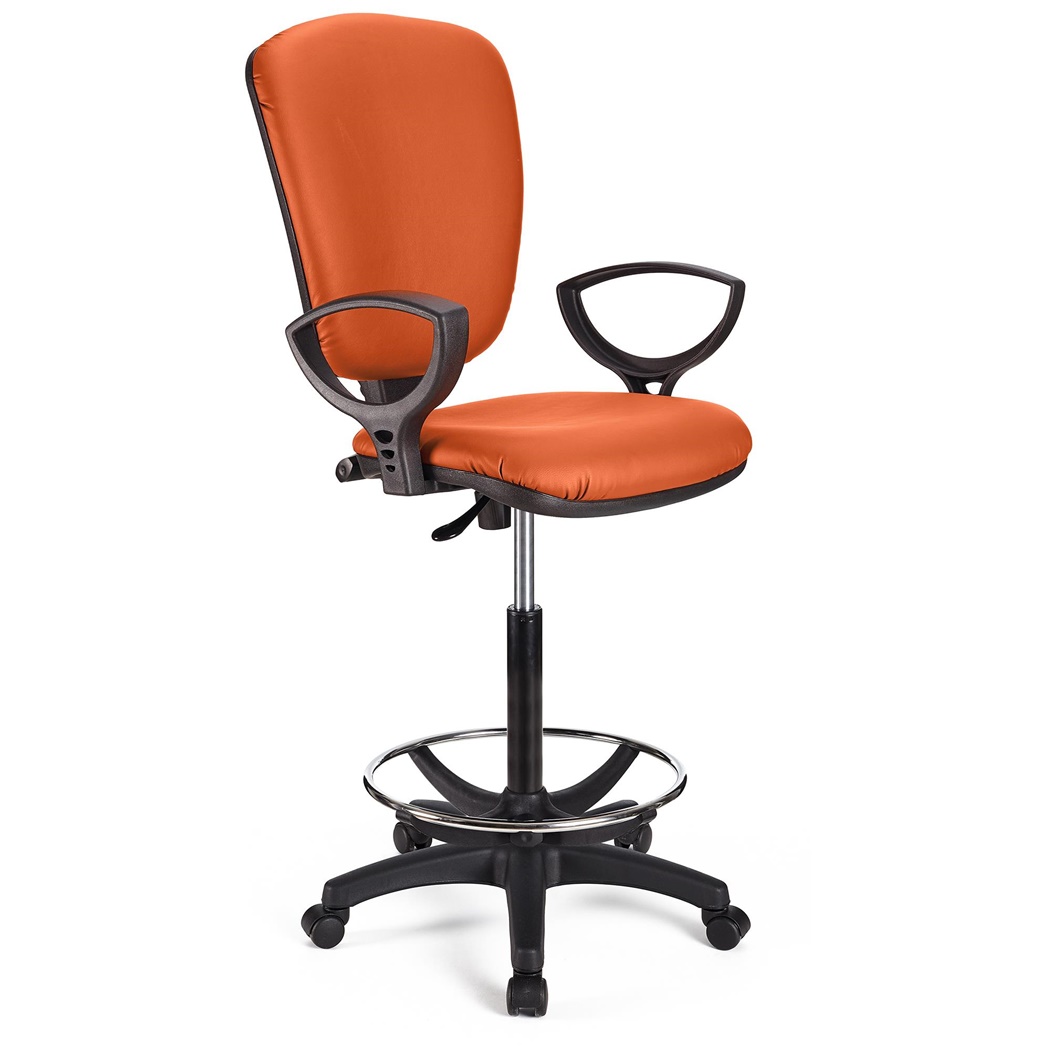 Tabouret de Travail CALIPSO CUIR, Dossier Ajustable, Grand Rembourrage, Orange