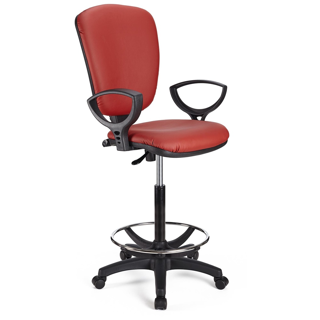 Tabouret de Travail CALIPSO CUIR, Dossier Ajustable, Grand Rembourrage, Rouge