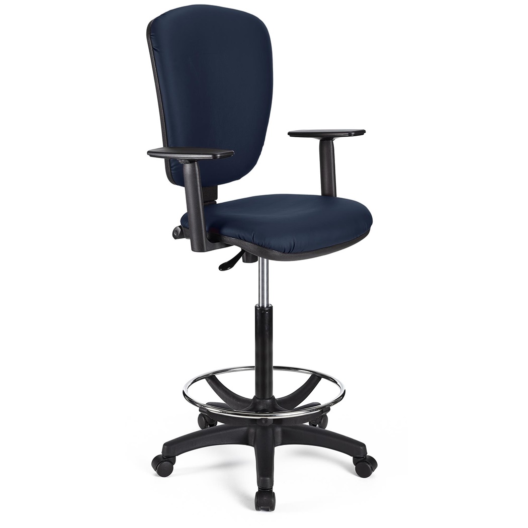 Tabouret de Travail CALIPSO PLUS CUIR, Dossier Ajustable, Grand Rembourrage, Bleu