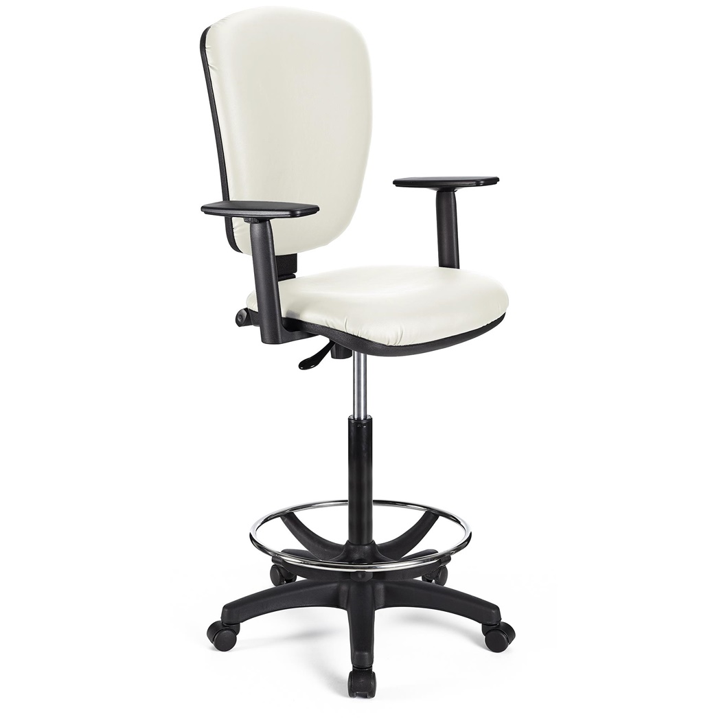 Tabouret de Travail CALIPSO PLUS CUIR, Dossier Ajustable, Grand Rembourrage, Blanc