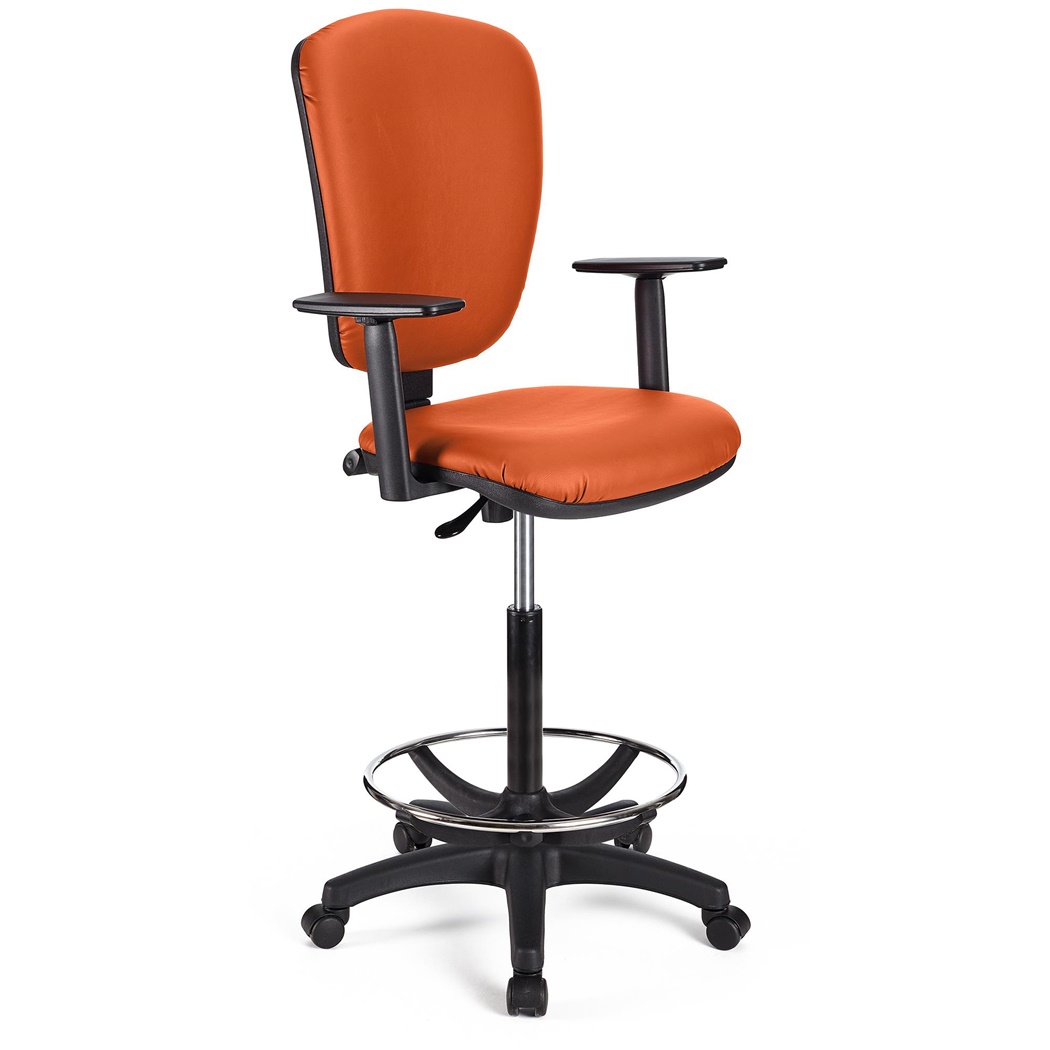 Tabouret de Travail CALIPSO PLUS CUIR, Dossier Ajustable, Grand Rembourrage, Orange