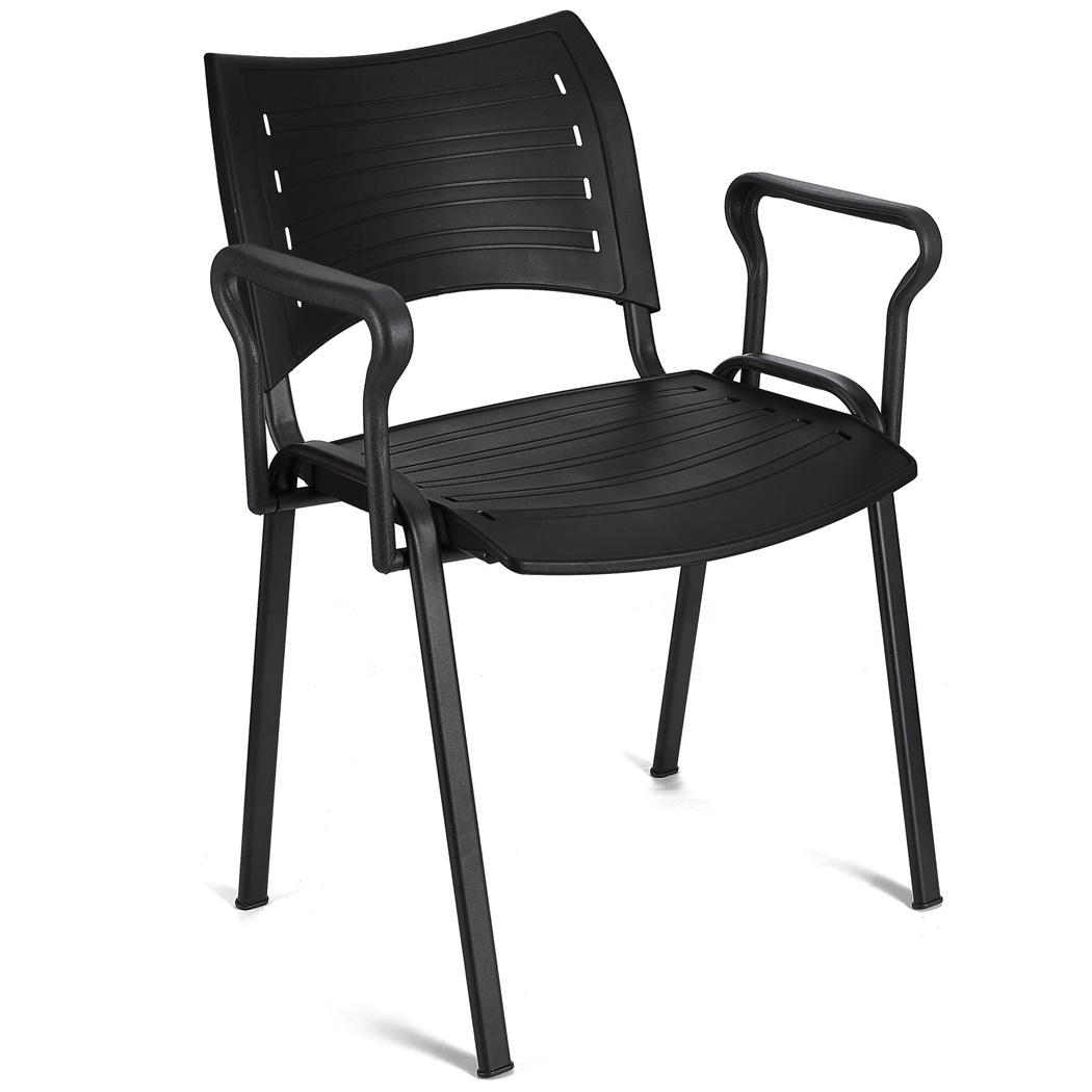 Chaise visiteur ELVA AVEC ACCOUDOIRS, Empilable et Pratique, Piétement Noir, Noir