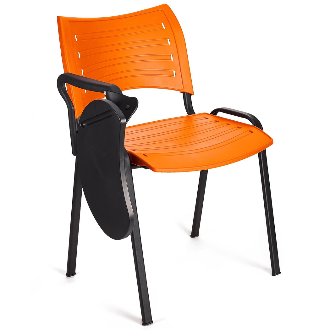 Chaise visiteur ELVA AVEC TABLETTE, Empilable et Pratique, Piétement Noir, Orange