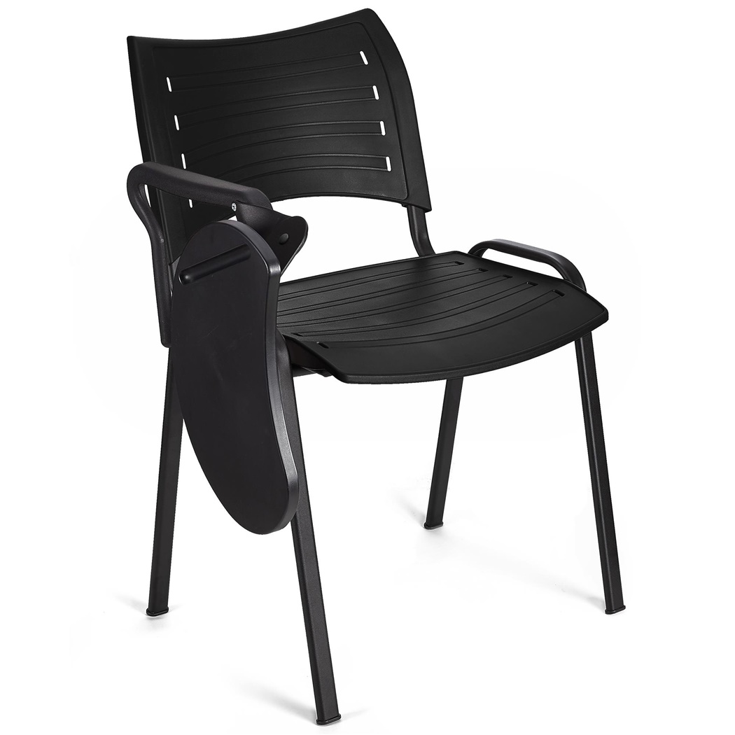 Chaise visiteur ELVA AVEC TABLETTE, Empilable et Pratique, Piétement Noir, Noir