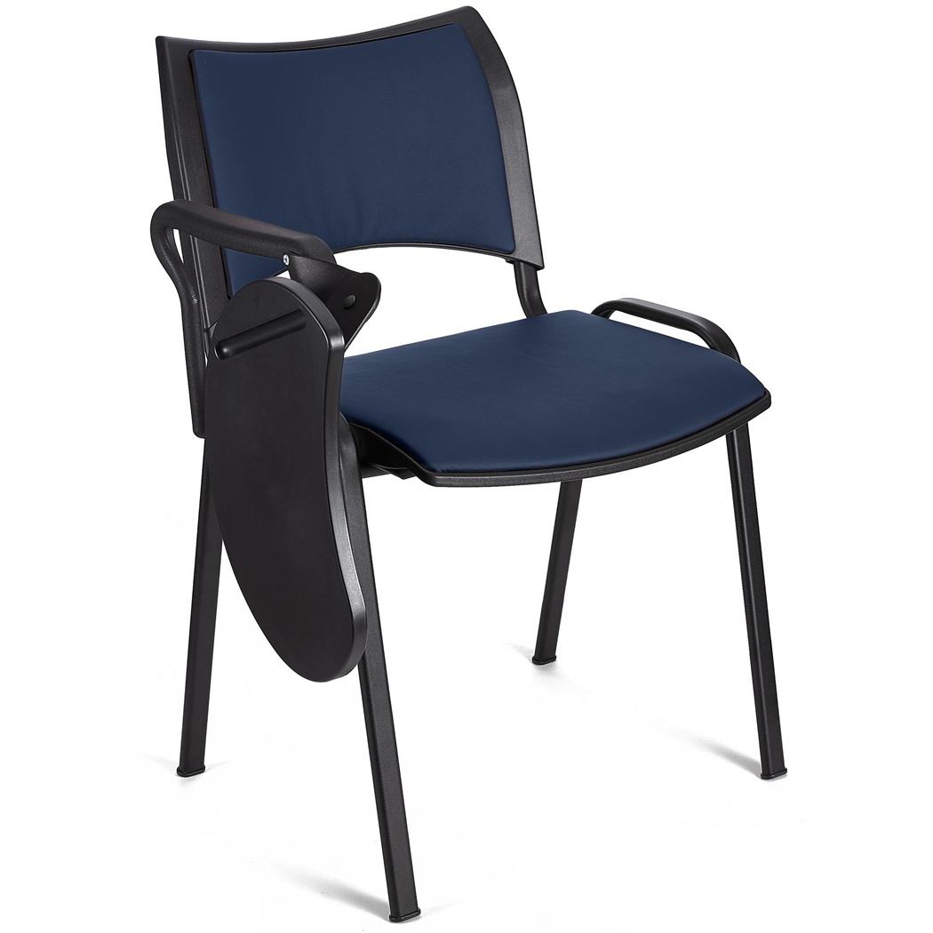 Chaise conférence ROMEL AVEC TABLETTE CUIR, Rembourrage Commode, Empilable, Piétement Noir, Bleu