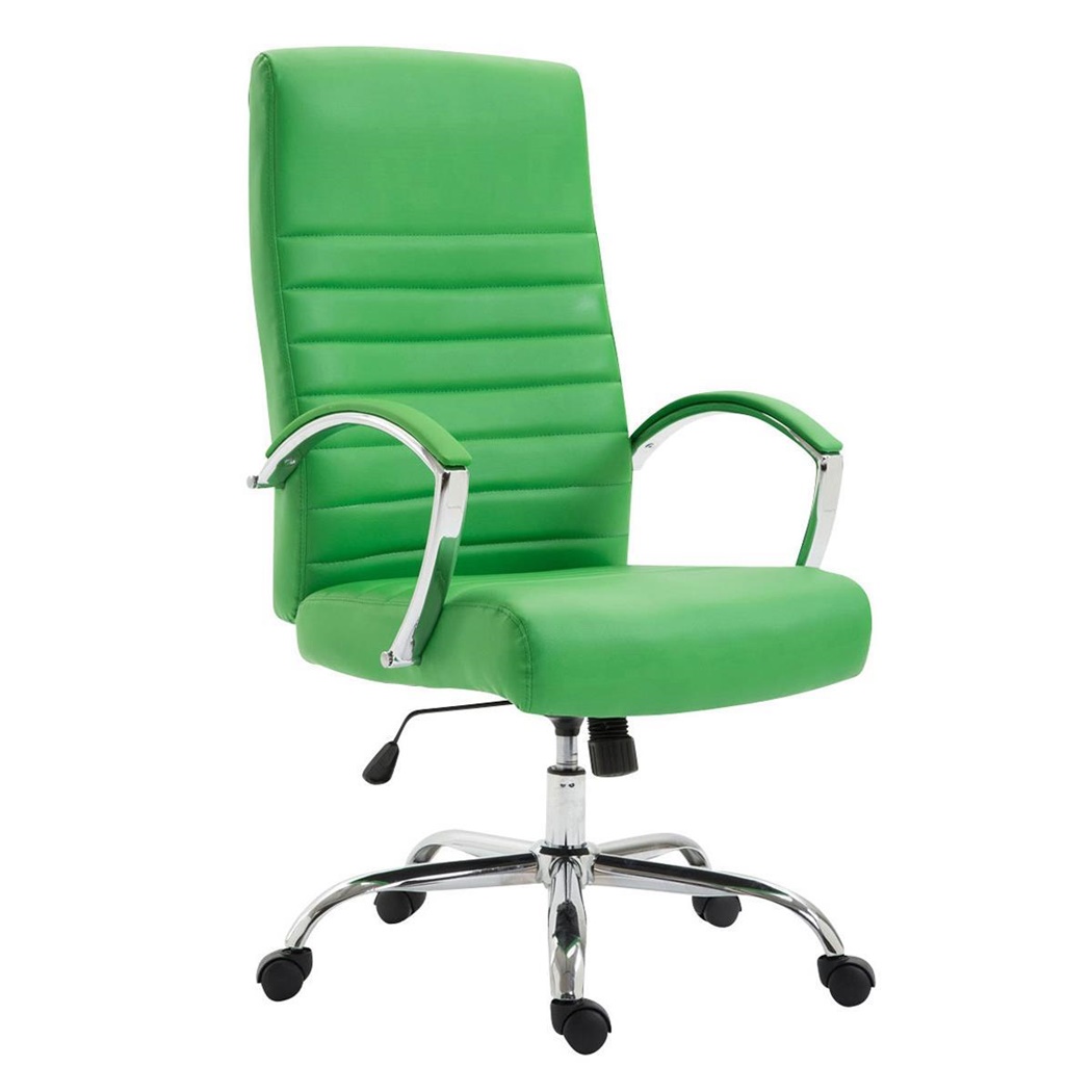 Chaise de bureau VALANTY, Grand rembourrage, Piétement métallique, Revêtement Cuir, Vert