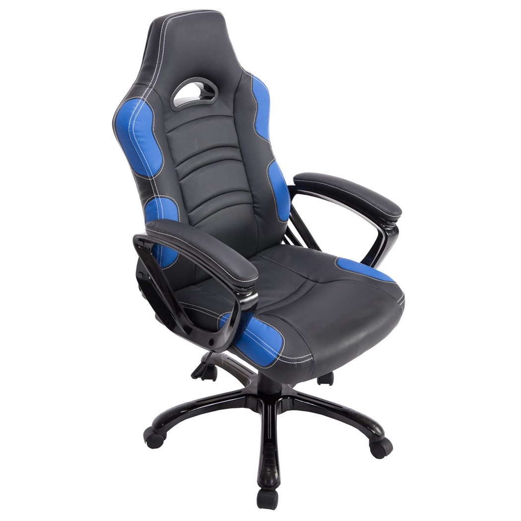 Chaise Gaming AOKI, Inclinable, Design Sportif, en Cuir, de Couleur Noir/Bleu