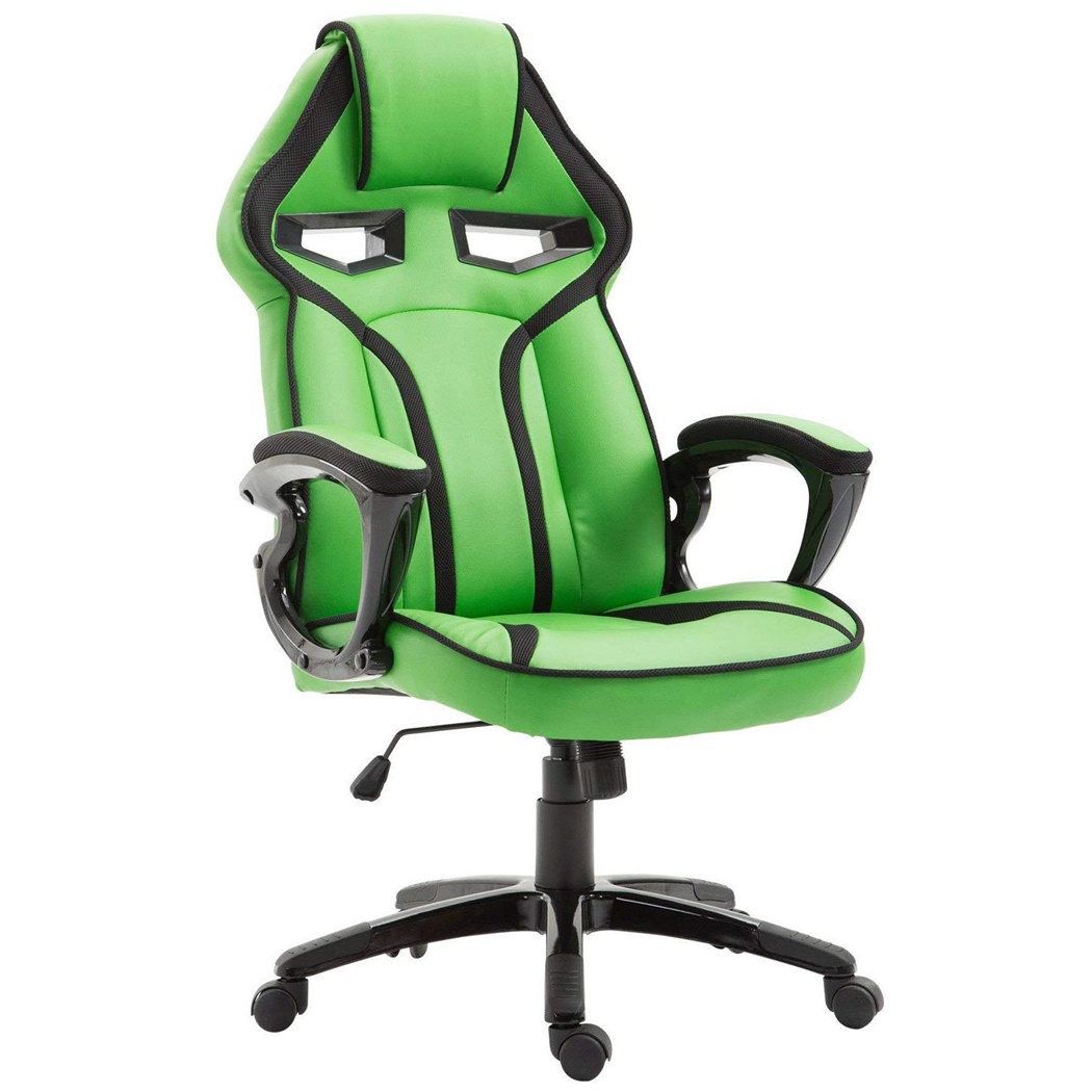 Chaise Gaming GOTHAM, Mécanisme d’Inclinaison Basculant, Design Sportif, en Cuir Vert