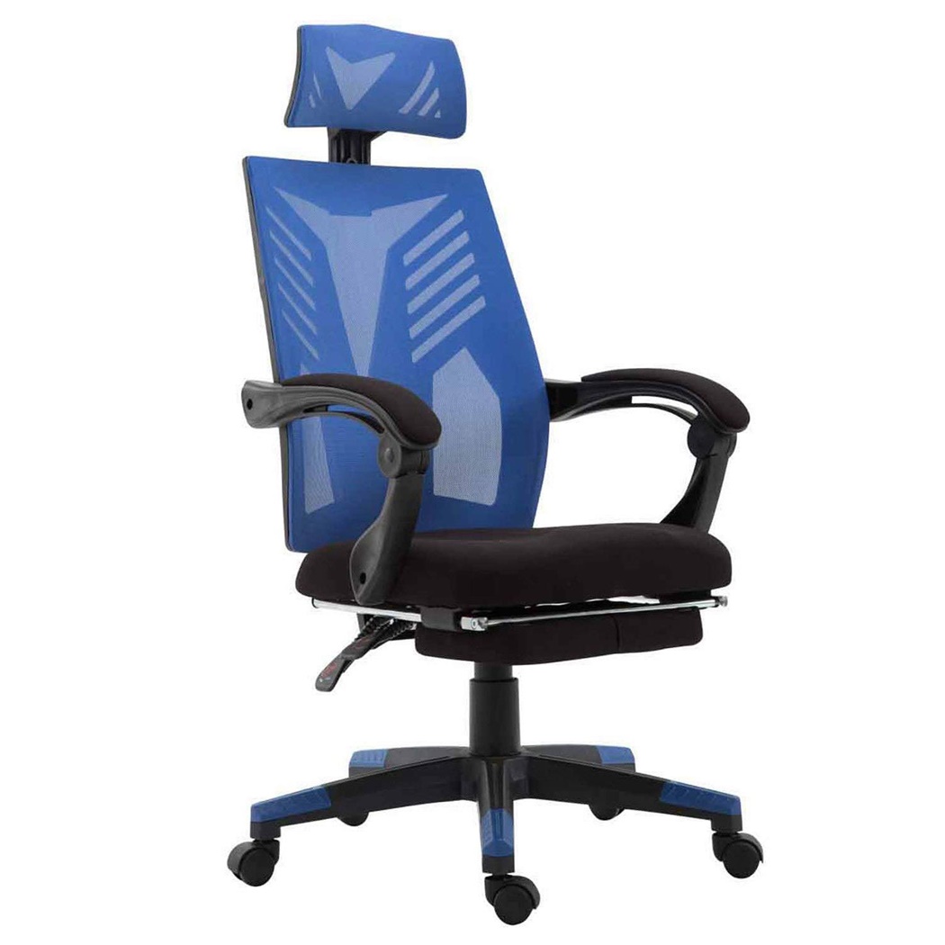 Fauteuil Gaming NEON, Ergonomique, Repose-pieds Extensible, Maille Respirable, Noir et Bleu