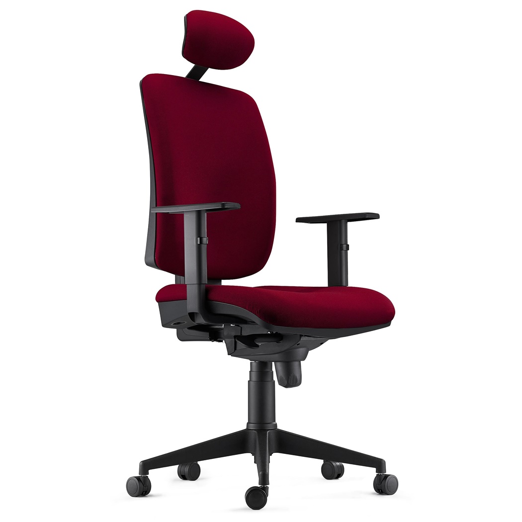 Chaise ergonomique PIERO, Appui-tête et Accoudoirs Ajustables, en Tissu Bordeaux