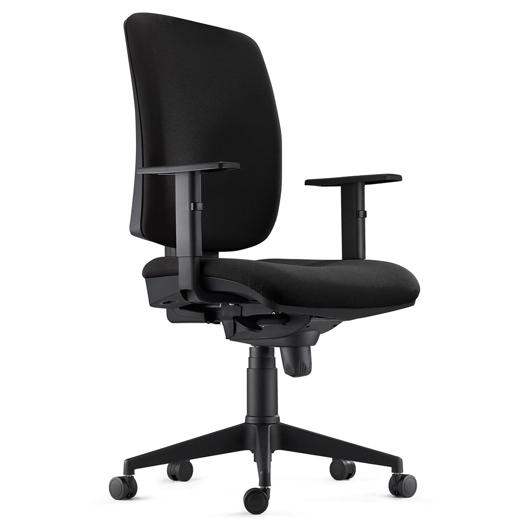 Chaise ergonomique PIERO, Accoudoirs Ajustables, en Tissu Noir 