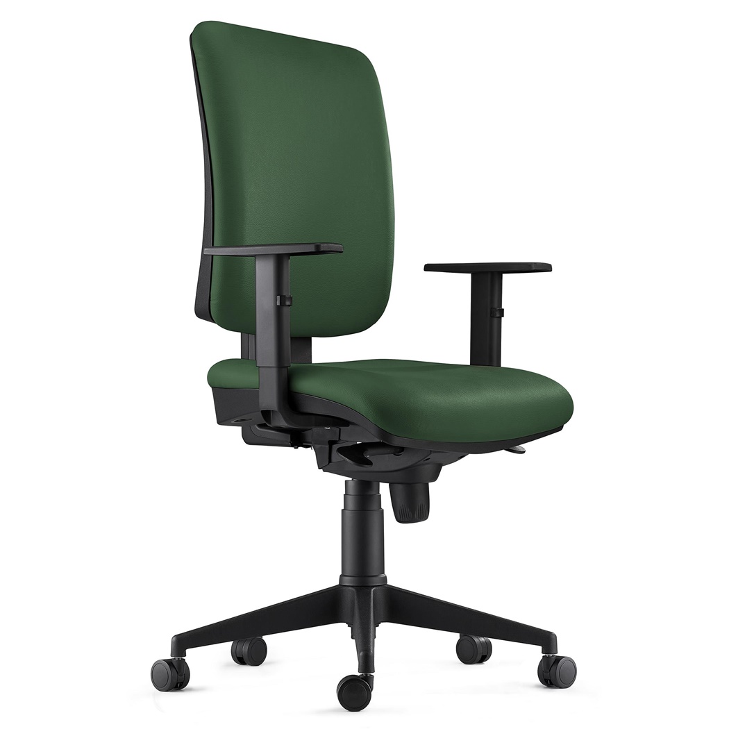 Chaise ergonomique PIERO, Accoudoirs Ajustables, en Cuir Vert